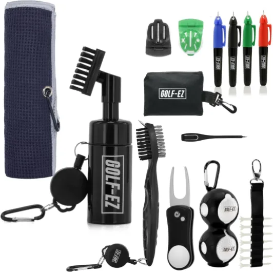Golf Essentials Kit - Must Have Golf Accessories - Golf Water Brush, Golf Towel, Golf Club Brush, Golf Ball Marker, Divot Repair Tool, Golf Ball & Golf Tee Holder, Golf Gifts for Men 10
