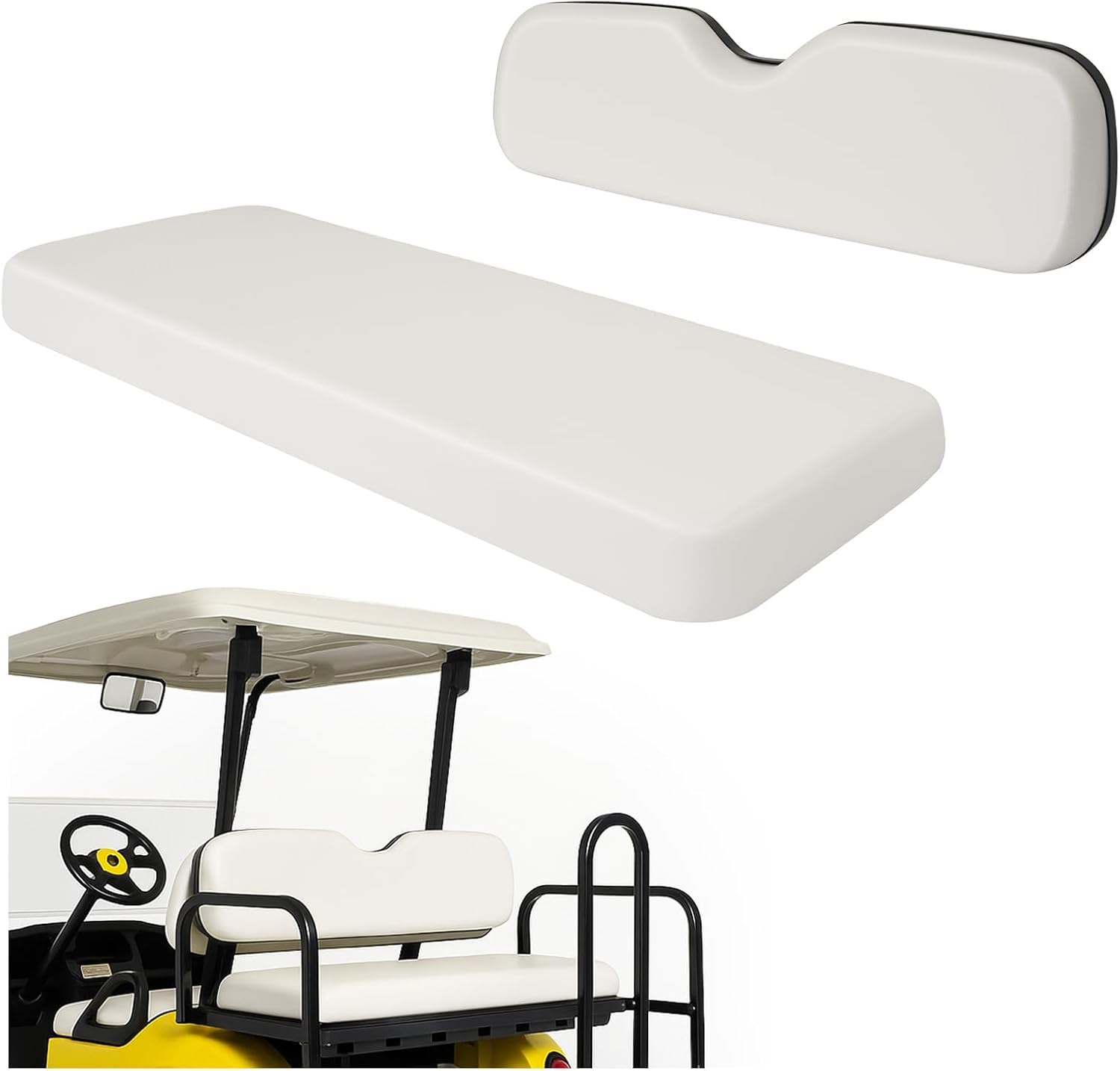 Universal Golf Cart White Seat Bottom & Seat Backrest Compatible with Yamaha,EZGO TXT/RXV/ST, Club Car DS & Precedent and Other 4 Passengers(2+2) Golf Cart Rear Flip Seat