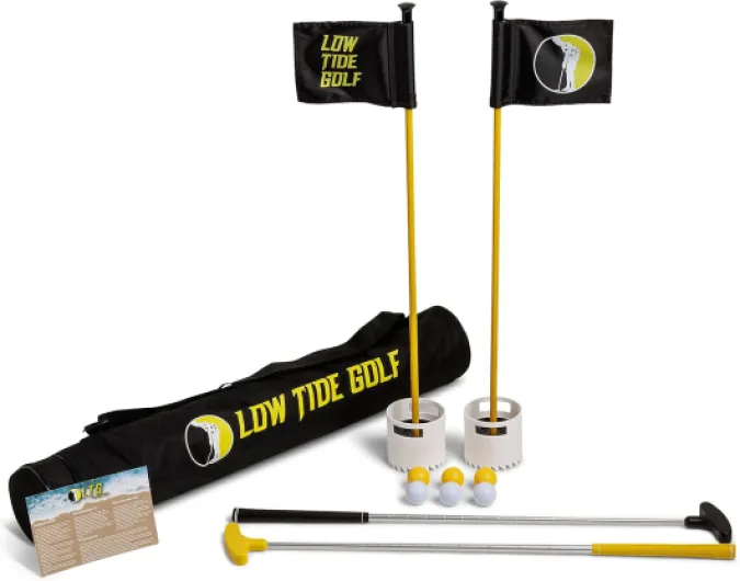 Set - America's Best Outdoor Beach Putting Game - Mini Golf on The Beach - Durable, Convenient, and Weatherproof - 2 Putters, 2 LTG Regulation Cups, Flags, Travel Bag, 6 Golf Balls