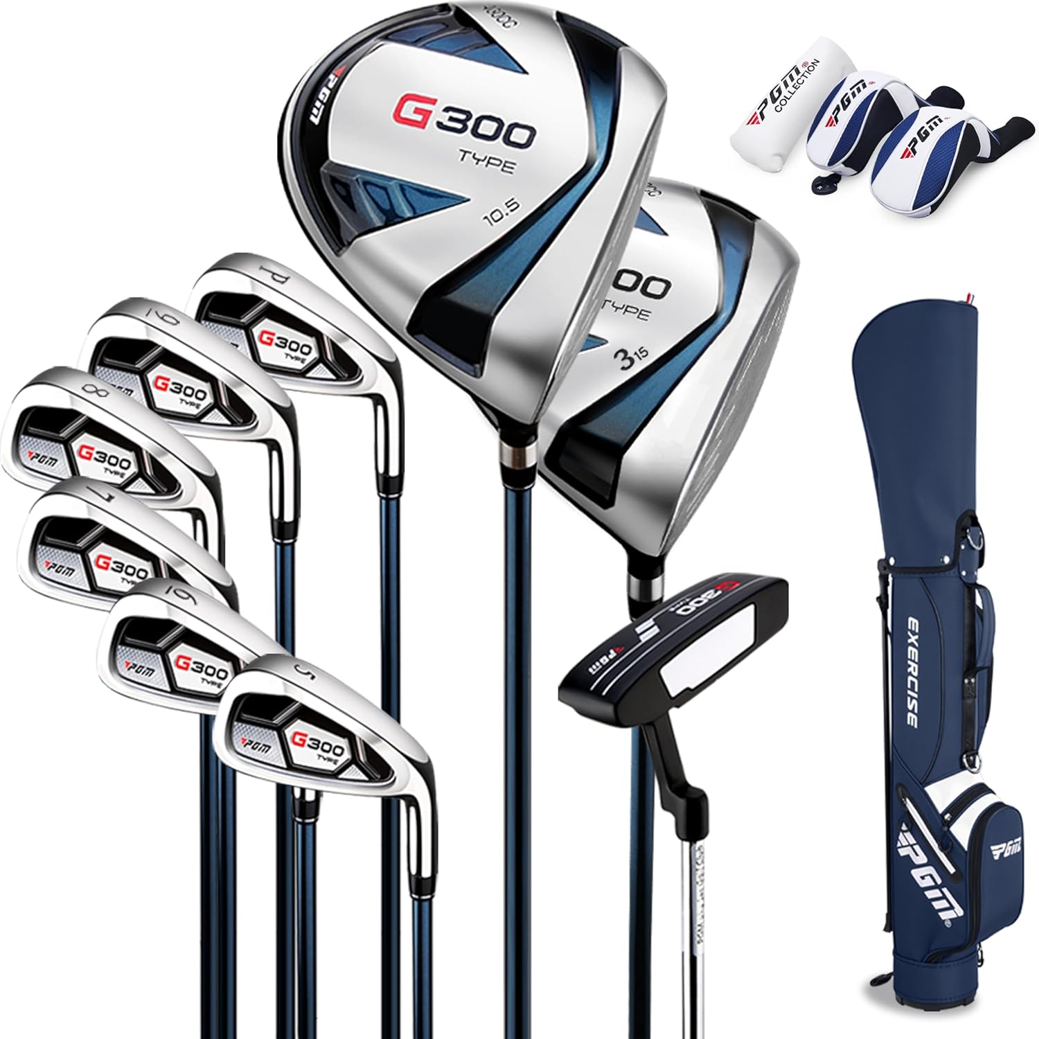 Men's Complete Golf Club Sets for Right Handed - 9 Pieces - 2 Wood (#1,3), 6 Irons(#5,6,7,8,9,PW), 1 Putter - with Golf Stand Bag - Titanium Club Head - Graphite Shaft