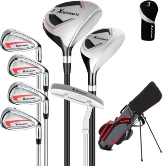 8 Pieces Complete Golf Club Set for Men Left or Right Handed – Mens Golf Clubs Full Set with Fairway Wood, Hybrid, Irons, Putter & Lightweight Bag – Beginner Friendly, Best Value, Distance & Accuracy Left Hand Men - Red