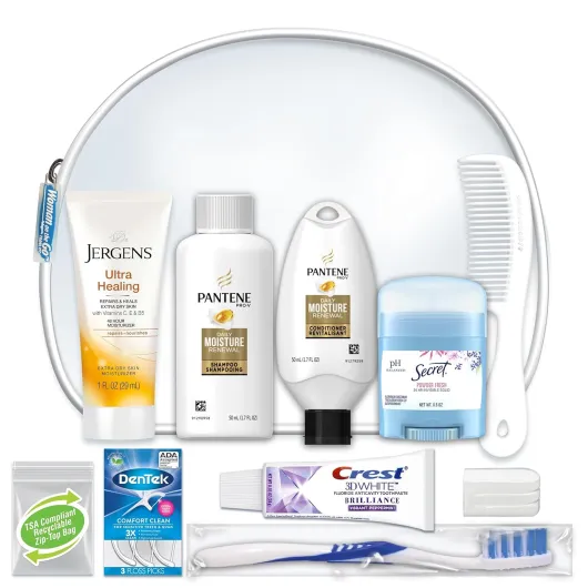 Women's Deluxe 10 Piece Kit with Travel Size TSA Compliant Essentials Featuring: Pantene Hair Products in Reusable Toiletry Zippered Bag