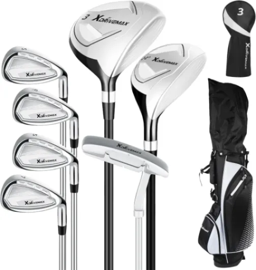 8 Pieces Complete Golf Club Set for Men Left or Right Handed – Mens Golf Clubs Full Set with Fairway Wood, Hybrid, Irons, Putter & Lightweight Bag – Beginner Friendly, Best Value, Distance & Accuracy Left Hand Men - White