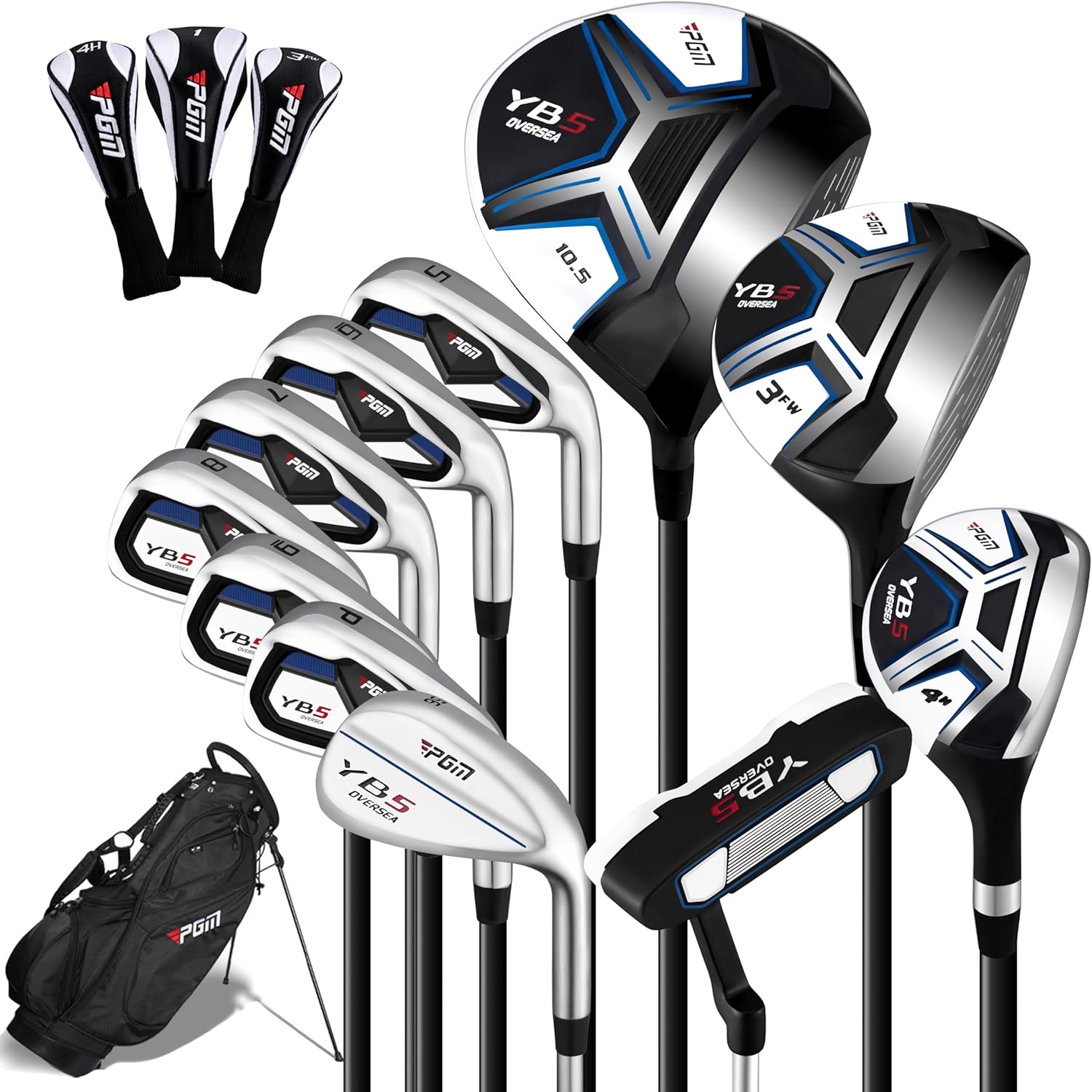 15 Pieces Men's Complete Golf Club Set with Driver, Fairway, Hybrid, Irons (6-SW), Putter, Stand Bag & Headcovers - Right Handed - Ideal for Beginners (Standard/Tall Sizes) Standard Graphite