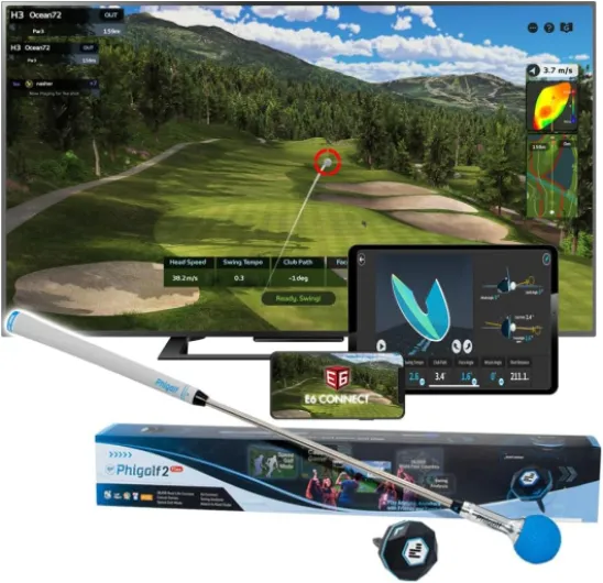 Home Golf Game Simulator: Enjoy Interactive Golf with Motion Sensor & Swing Stick for Indoor & Outdoor Fun – 38,000+ Courses Worldwide, Compatible with Android, iOS, App & E6 Connect Phigolf2 Flex