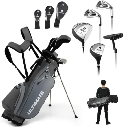 Men's Complete Golf Club Set – Right-Handed, 9/11-Piece Full Set Including 460cc #1 Driver, #3 Fairway Wood, Hybrid, #6, #7, #8, #9, #P Irons, and a Precision Putter 9 Pieces w/ Bag - Grey