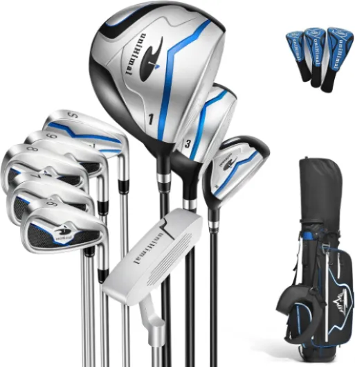 Men’s Golf Club Set, Right Hand – 13–16 Piece Complete Set with Driver, Woods, Hybrids, Irons, PW, SW, Putter, Stand Bag and Headcovers 9 Pcs Clubs