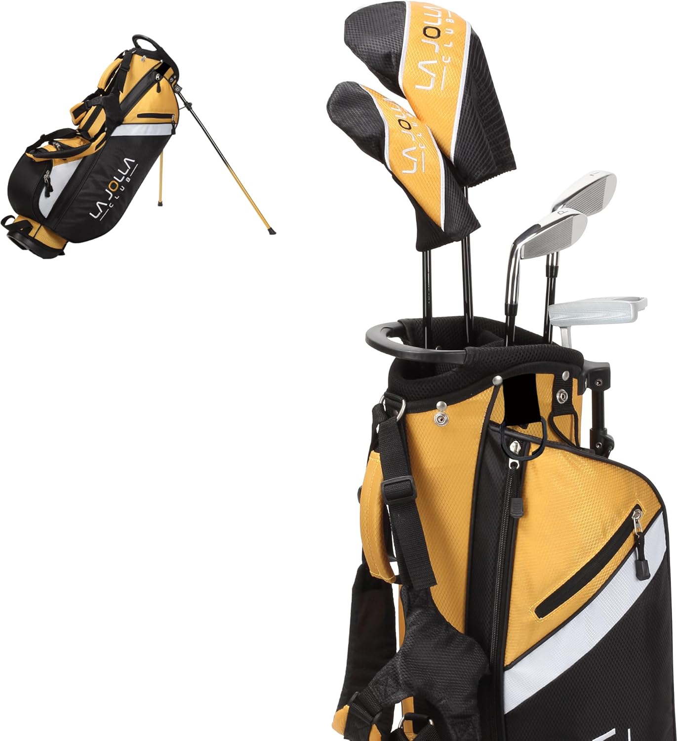 Junior Golf Set – Lightweight Alloy Driver, Stainless Steel Irons & Zinc Putter - Includes Dual-Strap Stand Bag 11–12 Years (Gold) Right