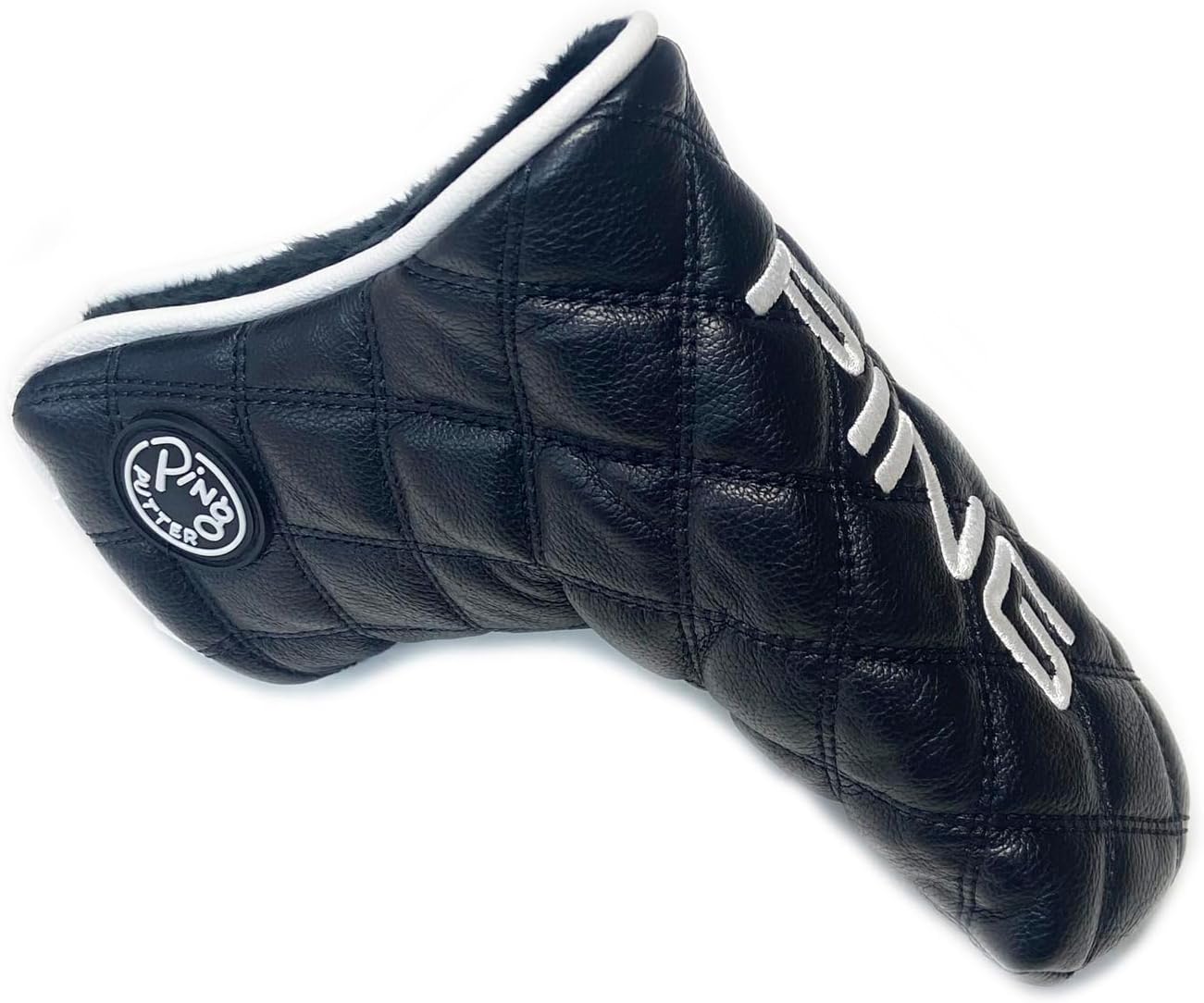 Ping Universal Quilted Premium Leather Black Putter Headcover, Magnet Closure