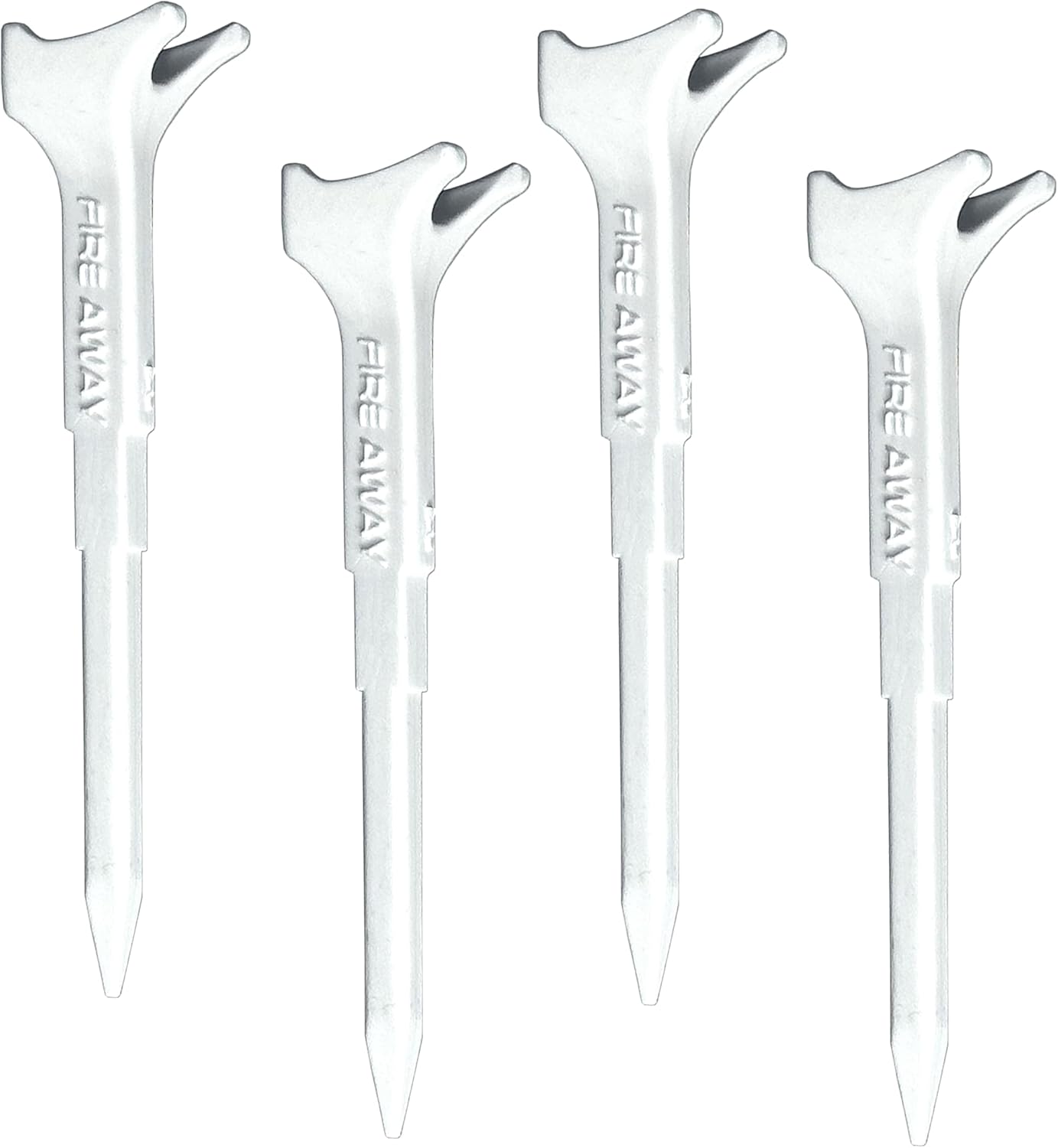 FIRE AWAY Premium Golf Tees, Reduced Ball Spin, Less Friction & Precision Height Markers for Perfect Trajectory, Made of Special Unbreakable Plastic Nylon Blend Pack of 4 White
