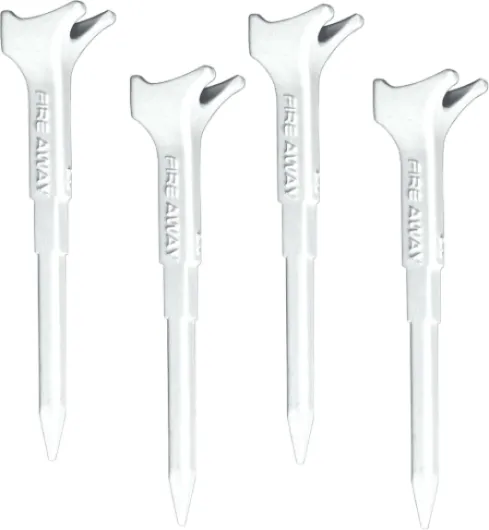 FIRE AWAY Premium Golf Tees, Reduced Ball Spin, Less Friction & Precision Height Markers for Perfect Trajectory, Made of Special Unbreakable Plastic Nylon Blend Pack of 4 White