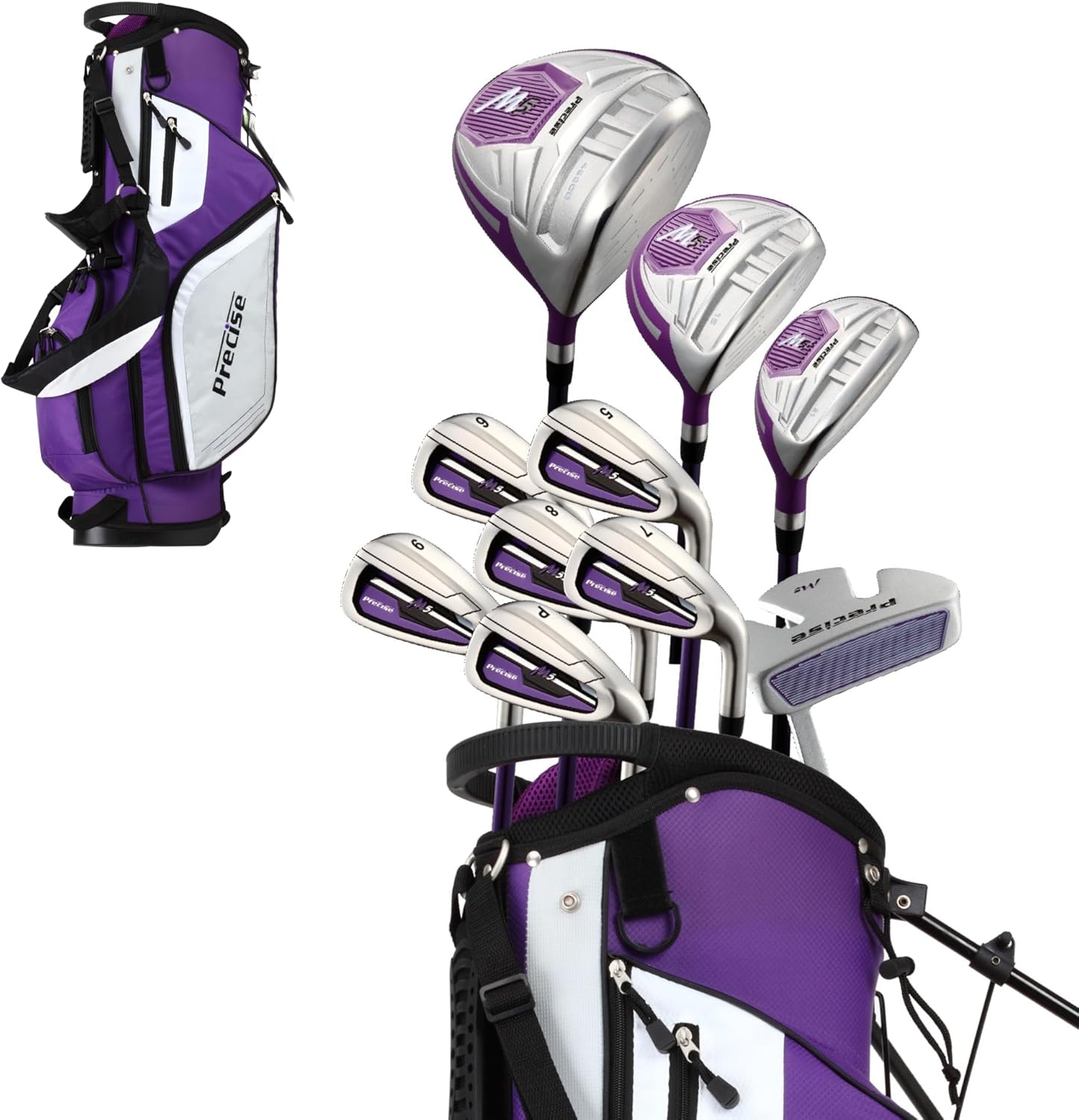 M5 Women’s Golf Clubs Set – Complete Right-Handed Set with Titanium Driver, S.S - Fairway & Hybrid, 5-PW Irons, Putter, Stand Bag & Headcovers – Graphite Shafts – Purple – Petite/Standard/Tall Left Hand Standard Size