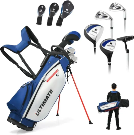 Men's Complete Golf Club Set – Right-Handed, 9/11-Piece Full Set Including 460cc #1 Driver, #3 Fairway Wood, Hybrid, #6, #7, #8, #9, #P Irons, and a Precision Putter 9 Pieces w/ Bag - Blue