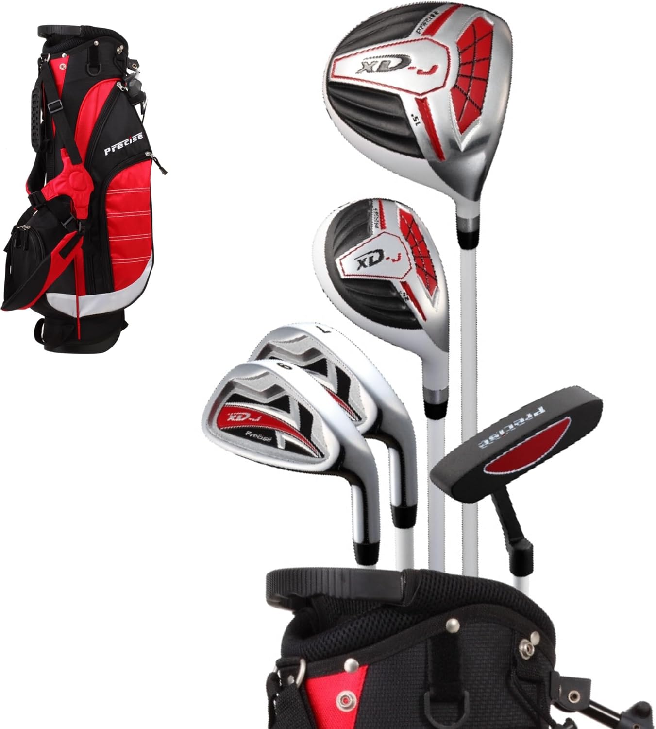 XD-J Kids Golf Clubs Set – Boys’ & Girls’ Junior Golf Set with Lightweight Graphite Shafts, Hybrid, Putter & Stand Bag Red Ages 6-8 Right Hand
