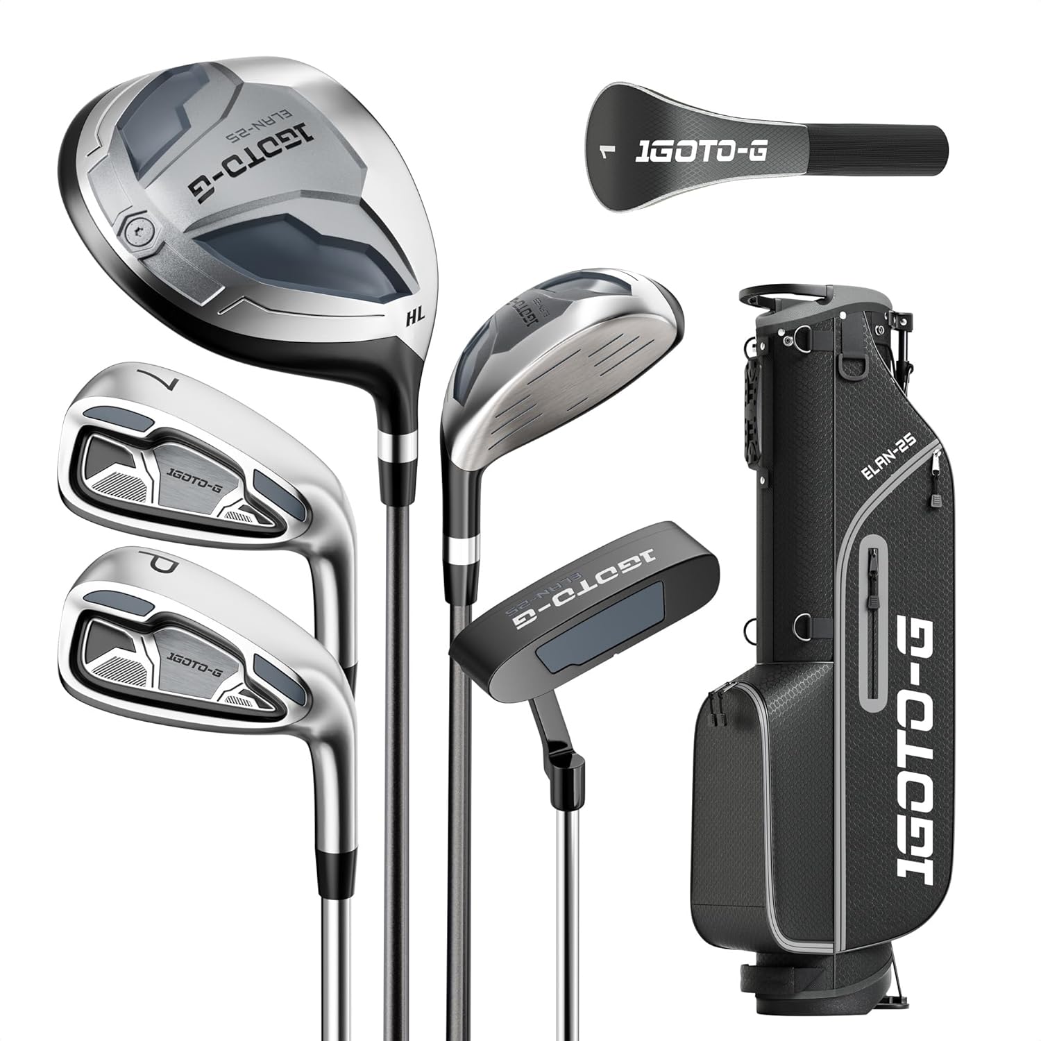 7 Pieces Golf Clubs Set for Men - Complete Mens Golf Clubs Full Set Right/Left Handed Includes Stand Bag with Rain Hood, 1# Drive, 5# Hybrid 7# PW# Irons and Putter