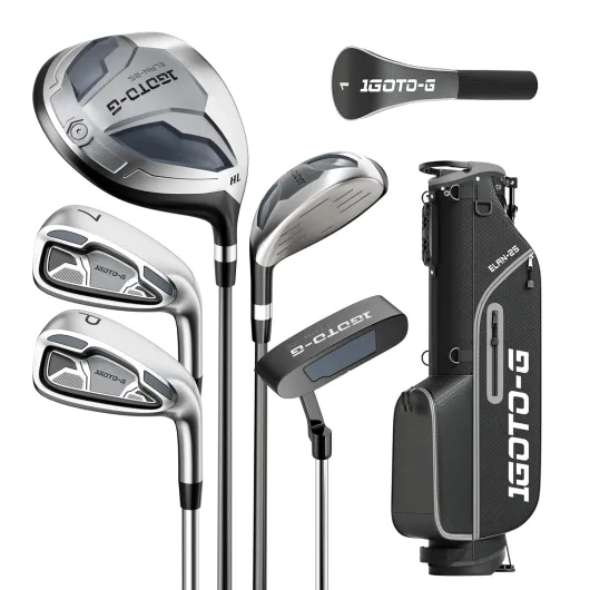 7 Pieces Golf Clubs Set for Men - Complete Mens Golf Clubs Full Set Right/Left Handed Includes Stand Bag with Rain Hood, 1# Drive, 5# Hybrid 7# PW# Irons and Putter