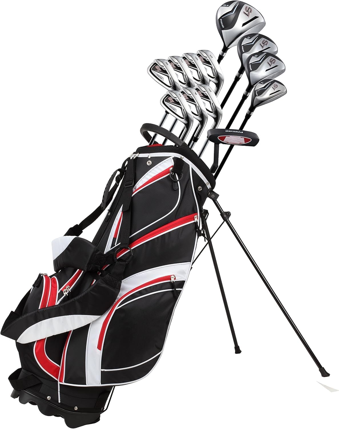 S7 Men's Complete Right Handed Golf Club Set - Complete Regular & Tall Mens Golf Clubs Set - with 4 HC's, Lightweight Shafts & Spacious Stand Bag w/Storage Pockets & Dual Straps for Carrying Tall +1" Size Red