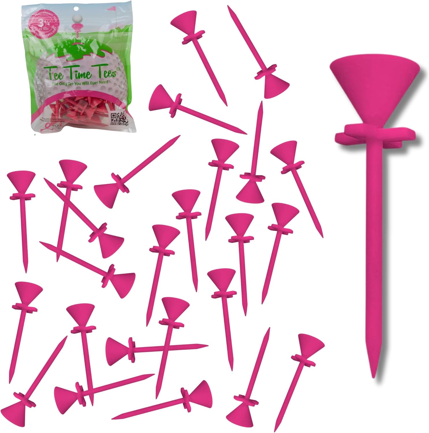 'X' Style Golf Tee - Easy Grip Virtually Unbreakable Plastic Golf Tees 3.25 Inch Featuring Larger Cup Size for Added Stability - Pack of 25 Pink