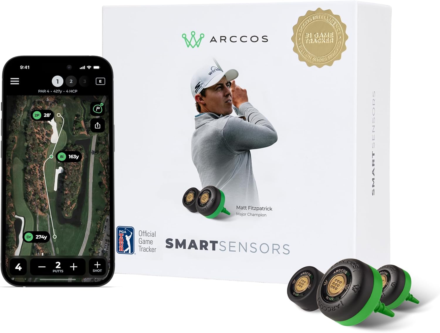 Arccos Smart Sensors: Automatic Golf Game Tracking System, A.I - Powered GPS Rangefinder & Smart Club Distances Gen 4 Green