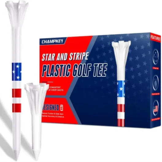 5-Prong Plastic Golf Tees 120 Pack - Star and Stripe Marking System Golf Plastic Tees - Includes 100 Pcs 3-1/4" and 20 Pcs 1-1/2" Plastic GLF Tees