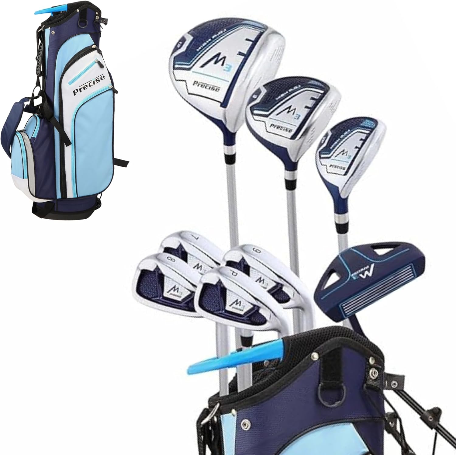 Precise M3 Complete Womens Golf Clubs Set, Includes Driver, Fairway, Hybrid, 7-PW Irons, Wedge, Putter, Stand Bag, 3 H/C's Blue, Golf Clubs Women Right Handed, Regular or Petite Size Regular Size Right