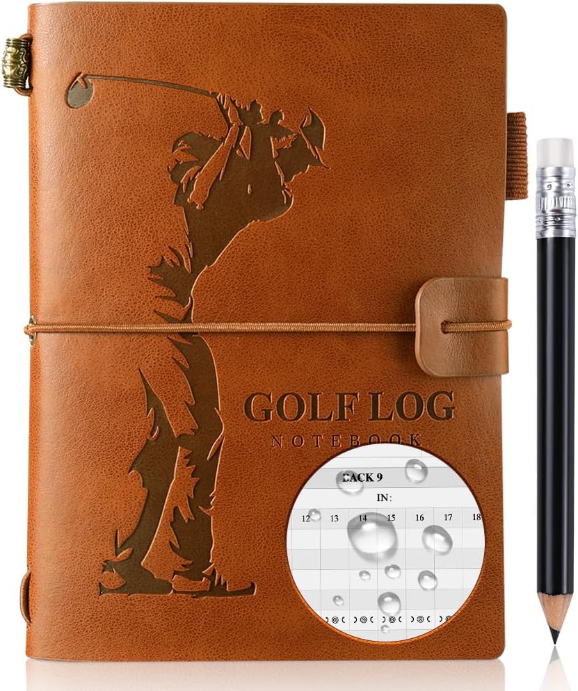 Golf Scorecard Book with Pencil: Waterproof Leather Cover & Inner Pages, 4.5"×6" Pocket Golf Log Journal Notebook Scorebook Gifts for Men Golfers - Sports and Outdoor Club Accessories