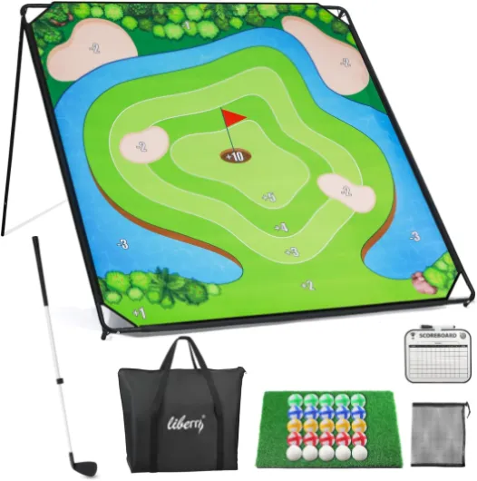Golf Chipping Game with Large Chipping Mat, Upgraded Adjustable Golf Club, 25 Sticky Balls, Outdoor Indoor Sports Toy Gifts for Adults Kids, Family Yard Target Game chipping mat with upgraded club