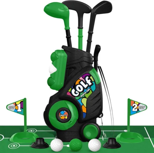 Toddler Golf Set for Boys Girls Age 2 3 4, Kids Golf Cart with Putting Mat, Outdoor Indoor Sports Toys Birthday Gifts, Black golf set with mat