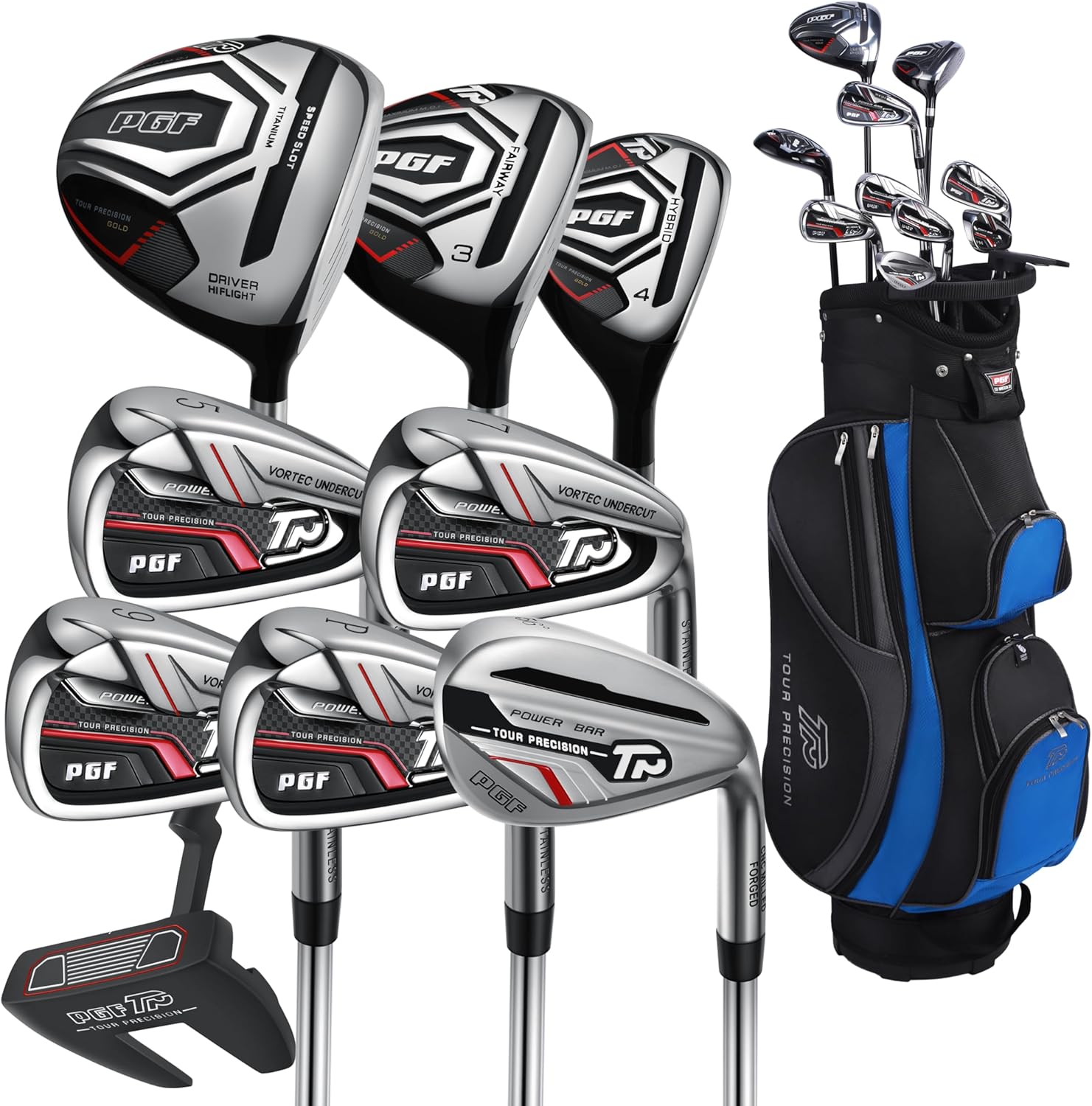 PGF Gold Tour Precision Complete Golf Club Package Set for Men & Women [Rihgt Hand][Length: Standard] [MEN][11-Pieces]