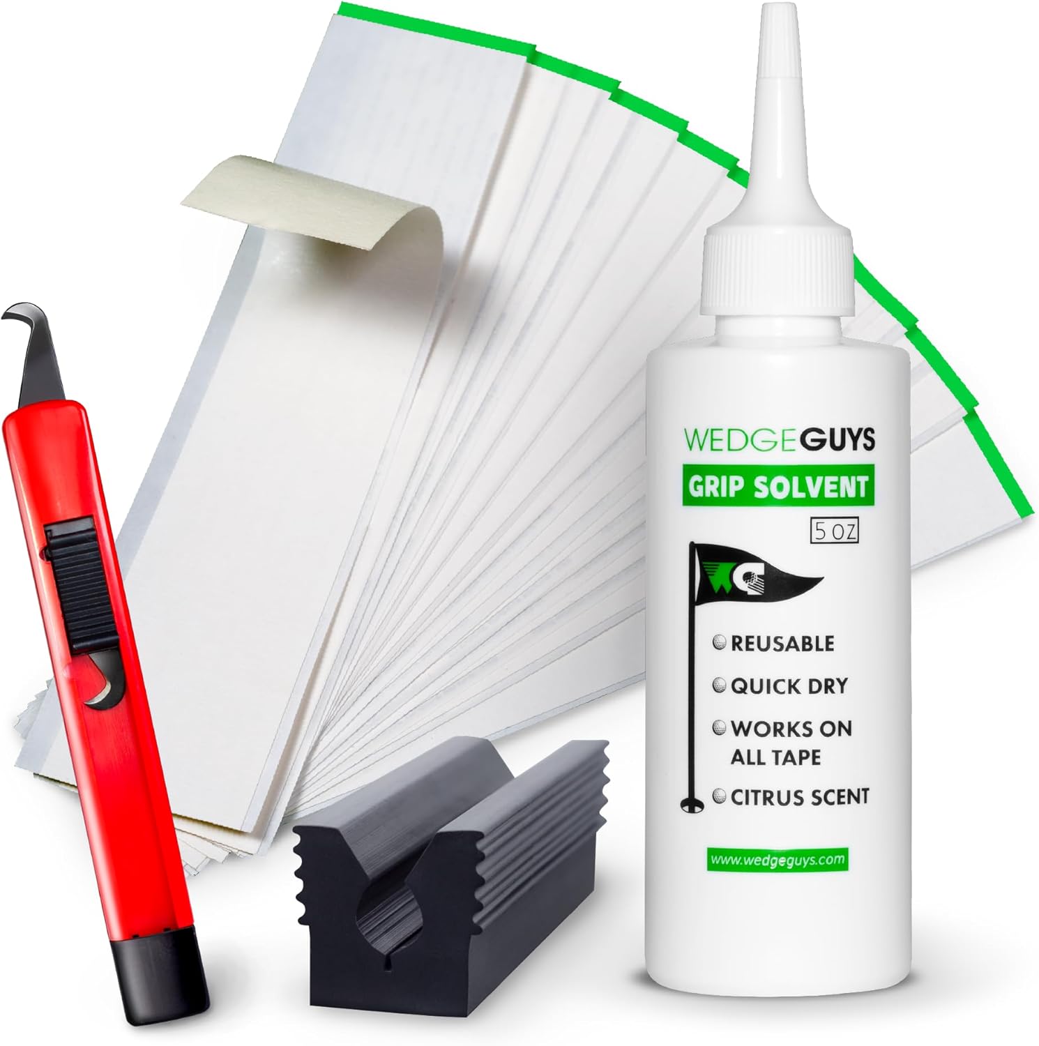 Golf Grip Kits for Regripping Golf Clubs - Professional Quality - Options Include Hook Blade, 15 or 30 Tape Strips, 5 or 8 oz Solvent, Grip Tape Remover, Bench Vise & Rubber Clamp Deluxe Grip Kit