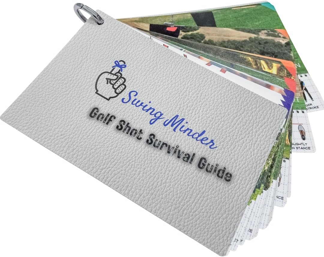 Swing Minder Golf Reference Cards - Step-by-Step Instructions for 33 of Golf's Hardest Shots - Ideal Golf Gifts for Men or Golf Bag Accessories - Waterproof PVC and Sturdy Carabiner for Easy Use Right