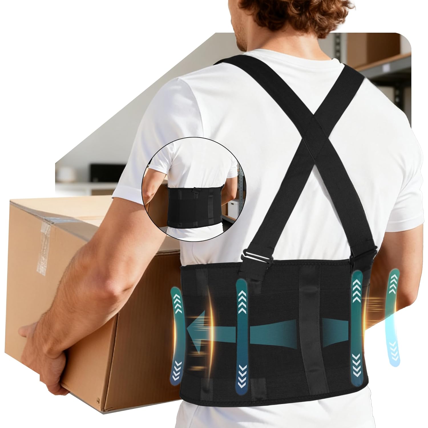 2 in 1 Work Back Brace for Men and Womem, Detachable and Adjustable Shoulder Strap Lower Back Lumbar Support Belt, Ergonomics Back Support Brace Pain Relief X-Small