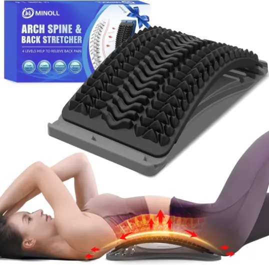 Back Stretcher for Lower Back Pain Relief, 4 Level Adjustable Arch Lumbar Back Cracker Board, Back Cracking Device, Back Massager for Scoliosis, Spine Decompression Support - Grey 4 Level-grey