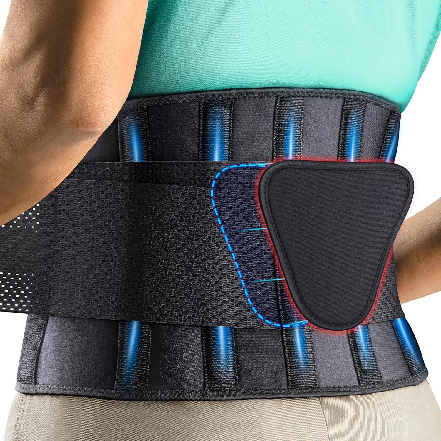 Back Brace Support Belt-Lumbar Support Back Brace for Back Pain, Sciatica, Scoliosis, Herniated Disc Adjustable Support Straps-Lower Back Brace with Removable Lumbar Pad for Men & Women Large/X-Large (29.8"-38.6") Black