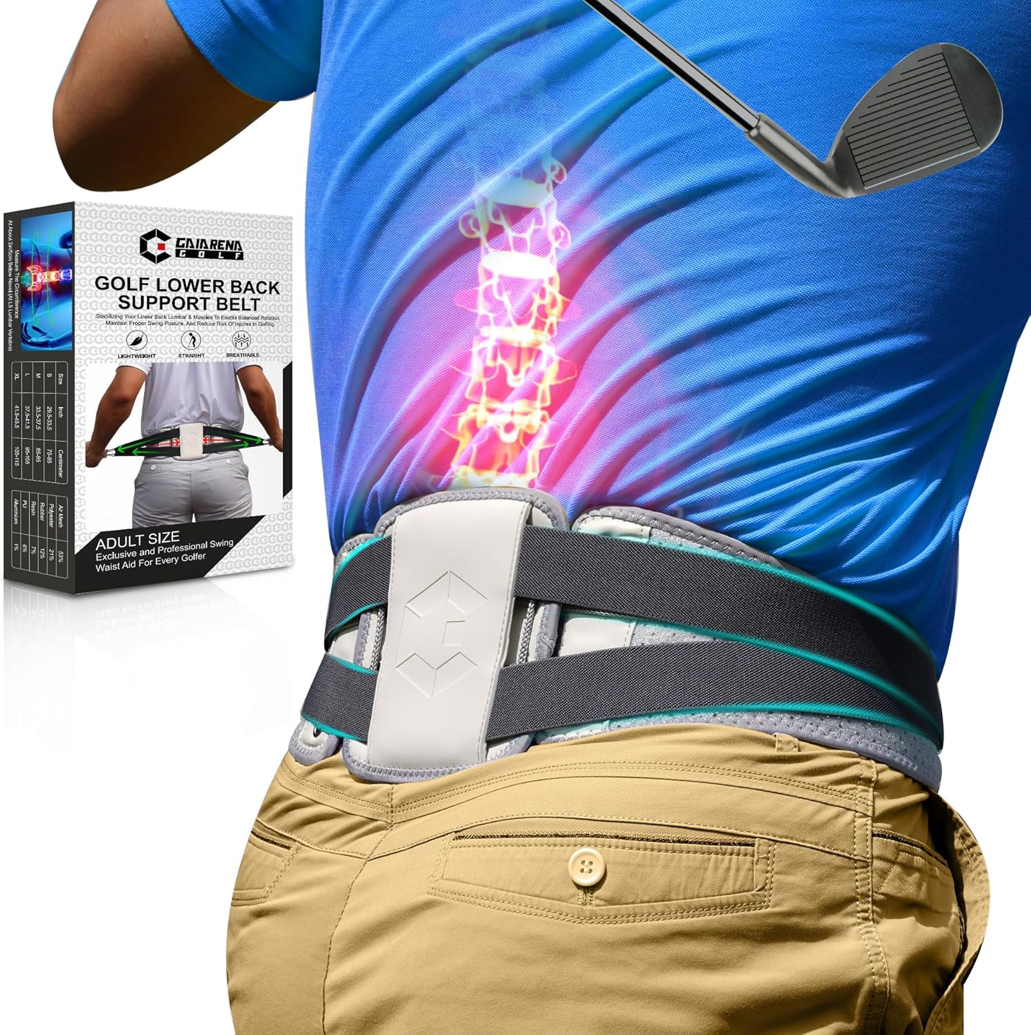 GAIARENA Golf Lower Back Support Belt for Golfers Swing Training Equipment Support & Tighten Waist & HIPS, Protect Lower Back, Prevent Musculoskeletal Damage