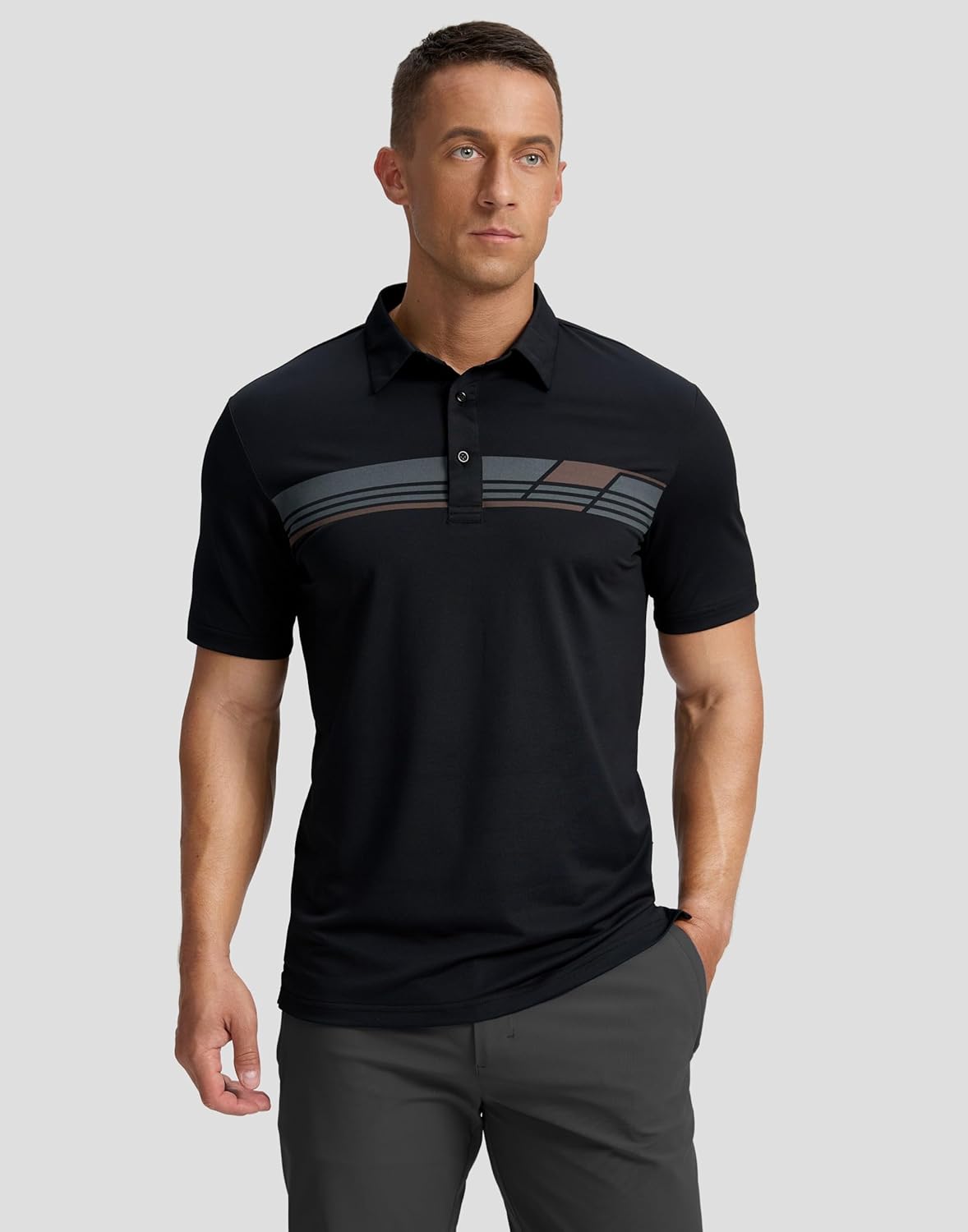Men's Golf Shirts Dry Fit Moisture Wicking Performance Short Sleeve Collared Polo Shirts for Casual Athletic Business B-black Parallelogram X-Large
