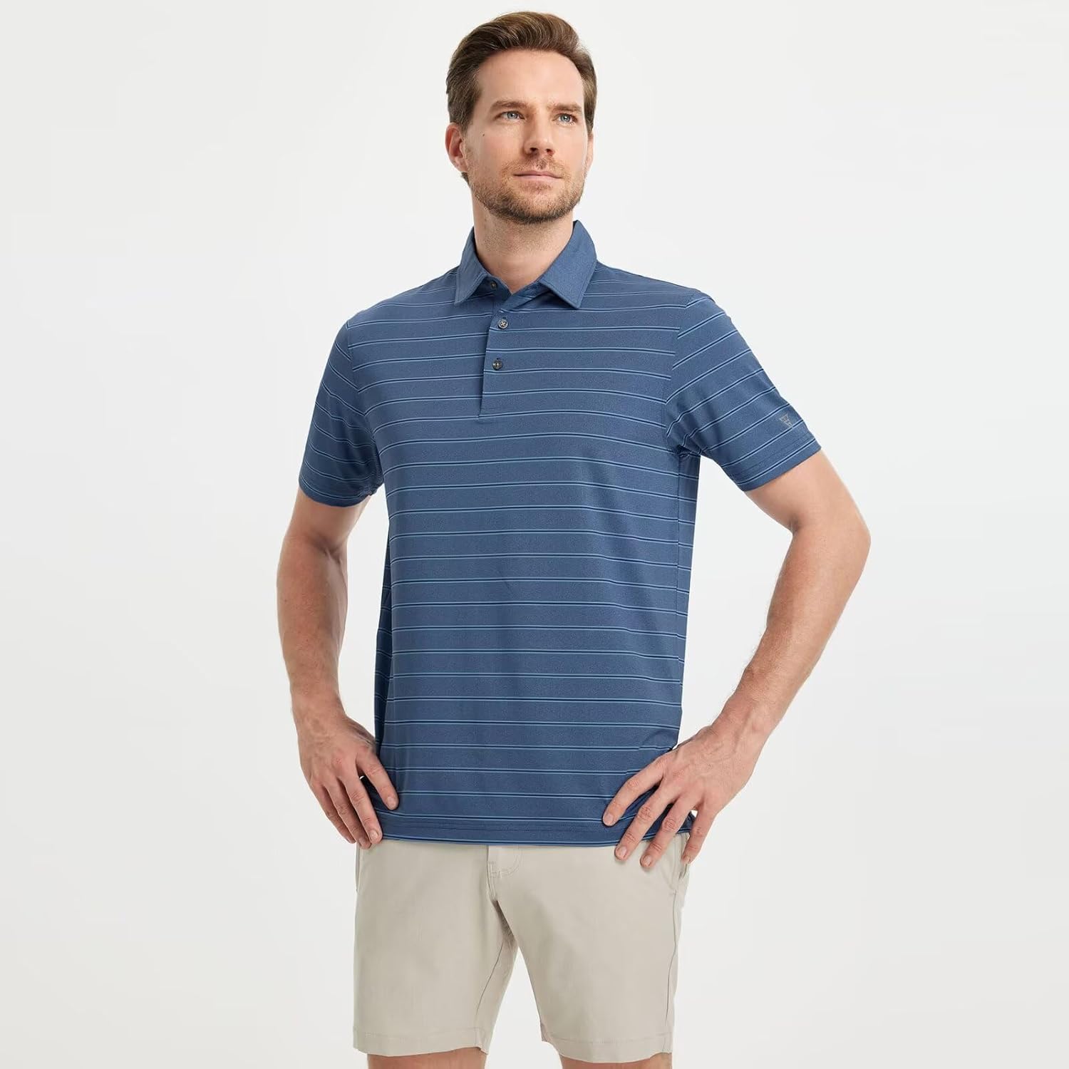 Golf Shirts for Men Moisture Wicking Striped Polo Performance Dry Fit Business Sports Mens Polo Shirts Short Sleeve XX-Large Dark Blue Stripe