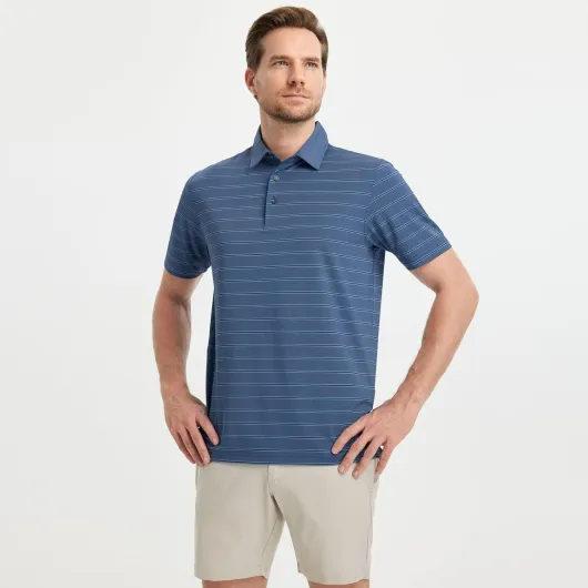 Golf Shirts for Men Moisture Wicking Striped Polo Performance Dry Fit Business Sports Mens Polo Shirts Short Sleeve XX-Large Dark Blue Stripe