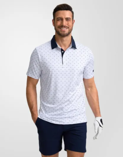 Mens Golf Polo Shirts Short Sleeve Dry Fit Performance Moisture Wicking Casual Print Collared Golf Shirts for Men Large White Golf Clubs