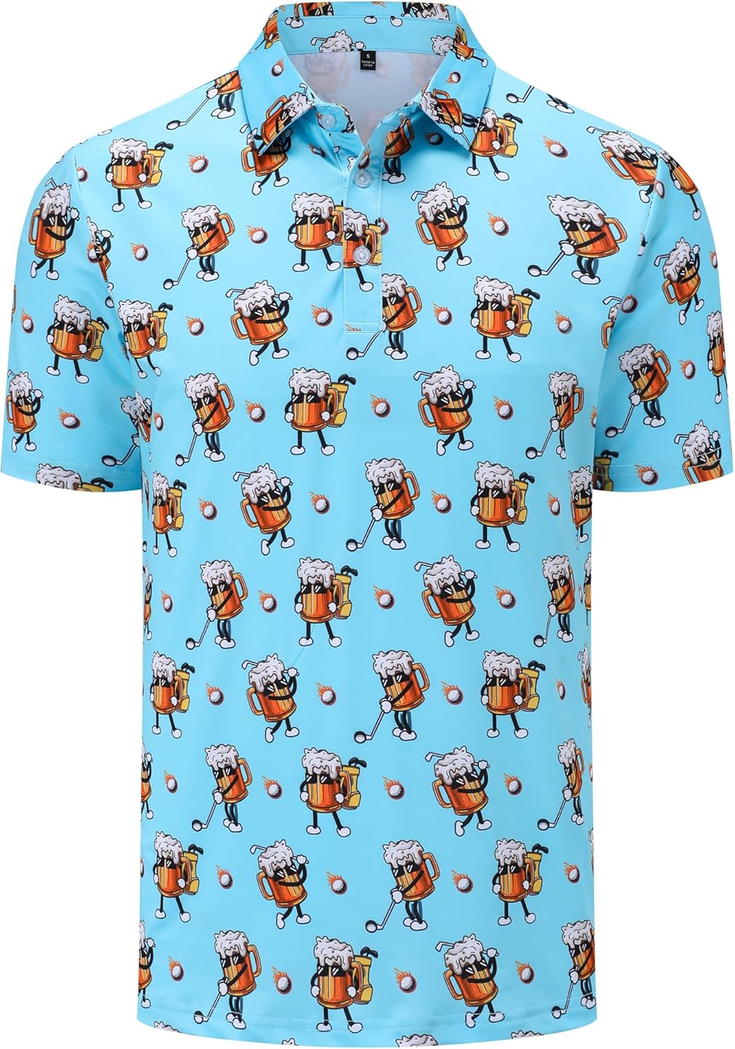 Men's Golf Polo Shirts Funny Golf Shirts for Men Performance Moisture Wicking Quick Dry Athletic Short Sleeve Shirts X-Large Beer Golf Blue