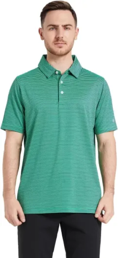 Mens Golf Shirt Moisture Wicking Dry Fit Performance Sport Short Sleeve Striped Golf Polo Shirts for Men Green Stripe Small