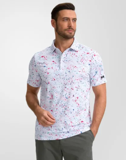 Mens Golf Polo Shirts Short Sleeve Dry Fit Performance Moisture Wicking Casual Print Collared Golf Shirts for Men X-Large White Colored Dots