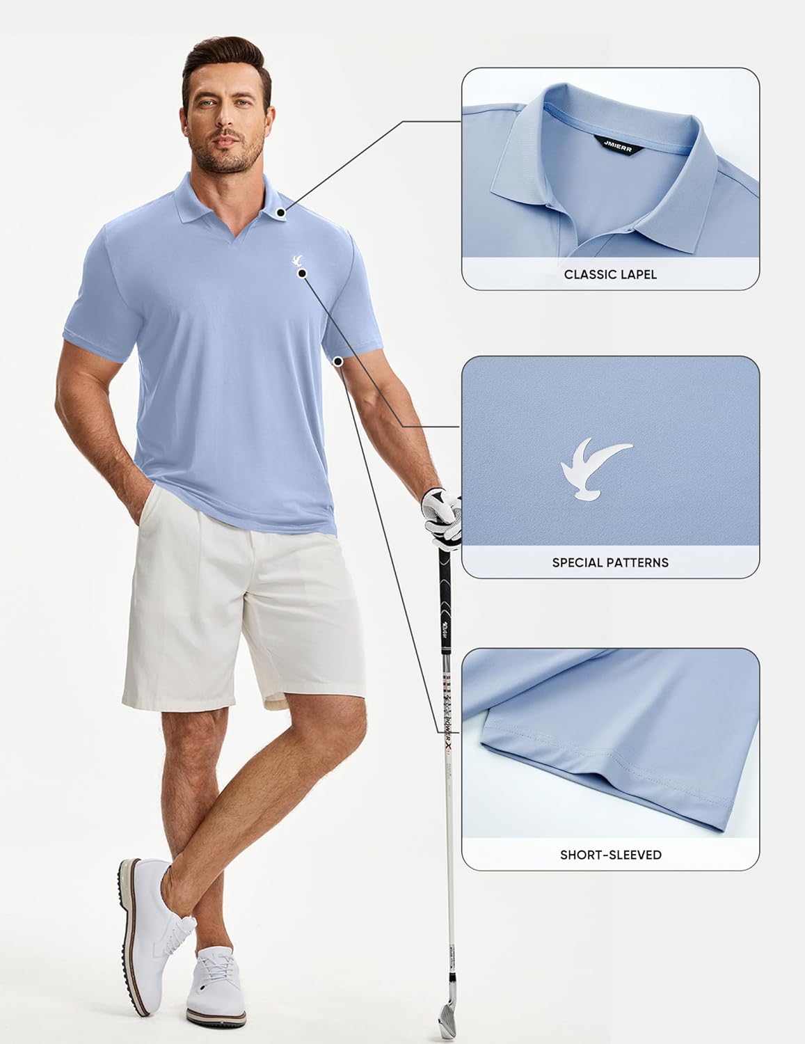 Mens Casual Polo Shirt Summer Buttonless Short Sleeve Moisture Wicking Quick Dry Henley Golf Shirts X-Large Sky Blue