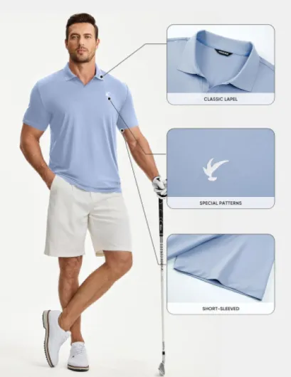 Mens Casual Polo Shirt Summer Buttonless Short Sleeve Moisture Wicking Quick Dry Henley Golf Shirts X-Large Sky Blue