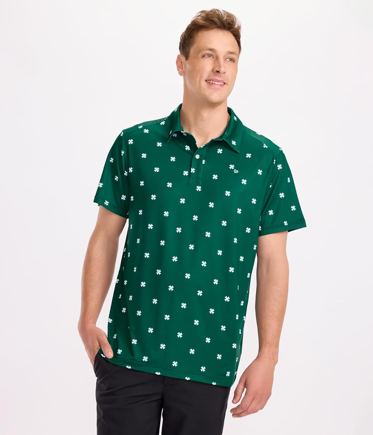 Men's Athletic Fit Golf Polo Shirt - Performance Golf Apparel for Men, 4-Way Stretch Medium Green Lucky Charmer