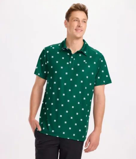 Men's Athletic Fit Golf Polo Shirt - Performance Golf Apparel for Men, 4-Way Stretch Medium Green Lucky Charmer