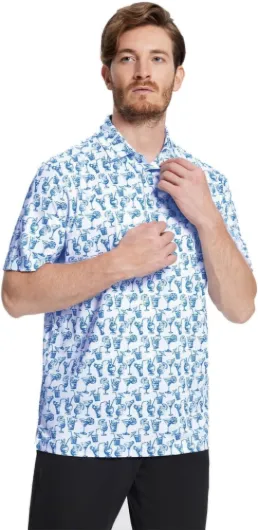 Men' s Golf Shirts Short Sleeve Print Performance Moisture Wicking Dry Fit Golf Polo Shirts for Men X-Large Summer Drink