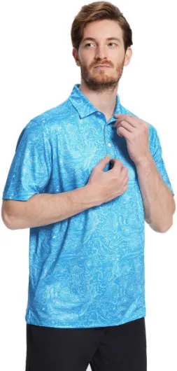 Men' s Golf Shirts Short Sleeve Print Performance Moisture Wicking Dry Fit Golf Polo Shirts for Men X-Large Blue Sea
