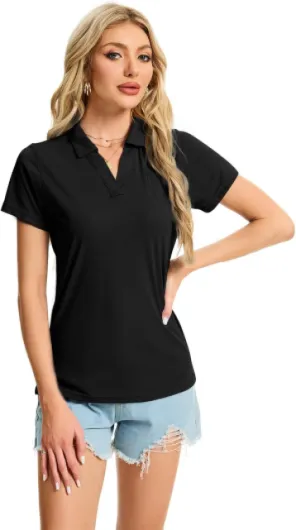 Women's Polo Shirts Short Sleeve Quick Dry UPF 50+ Sun Protection Business Casual Collared Shirt Tennis Golf Shirt Work Tops Black Medium