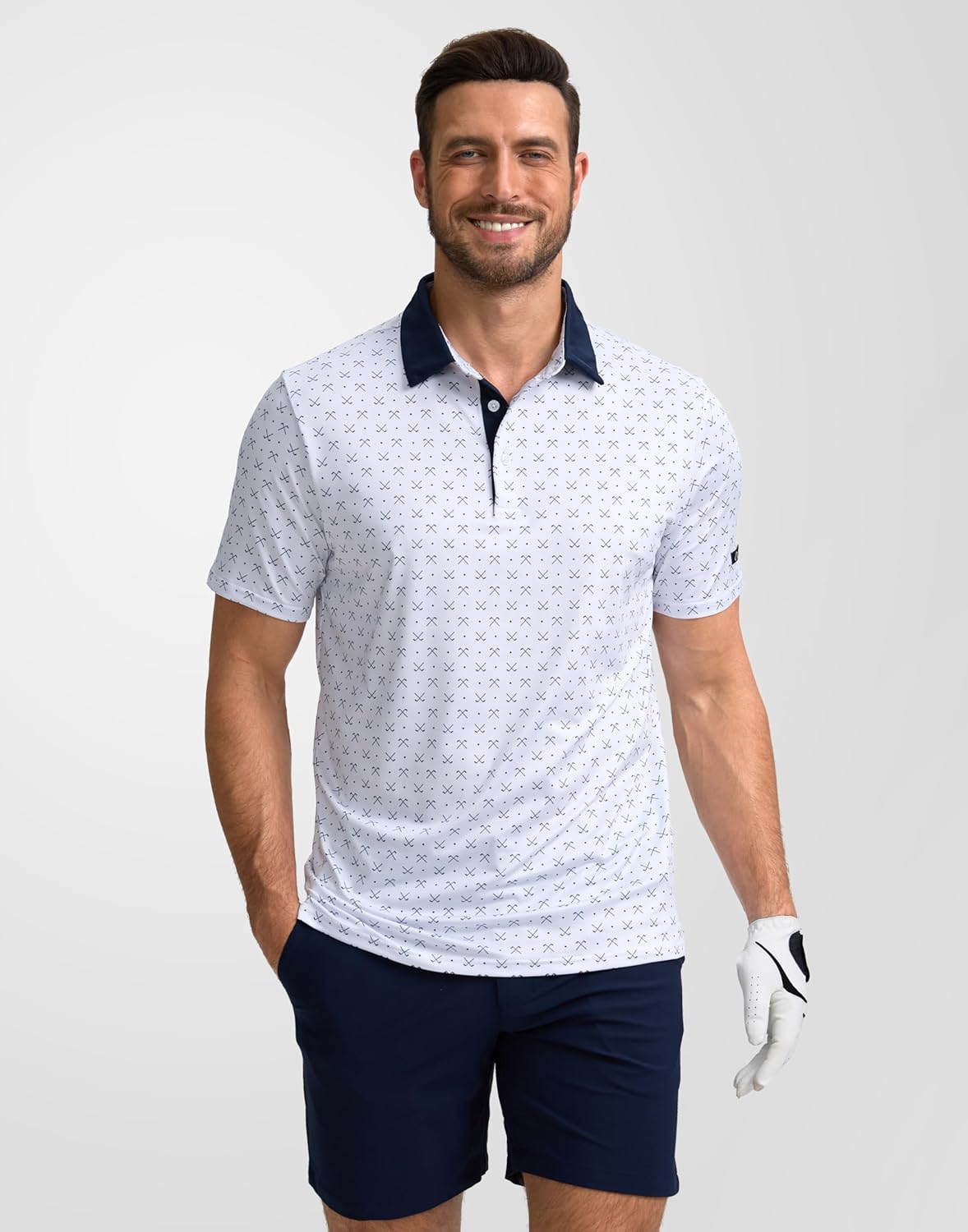 Mens Golf Polo Shirts Short Sleeve Dry Fit Performance Moisture Wicking Casual Print Collared Golf Shirts for Men Large White Golf Clubs